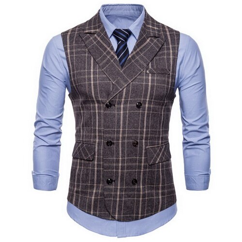 Seenimoe Waistcoat Men Stripe Formal Blazer vests Casual Double Breasted V-neck Vest M-4XL Male England Style Vests: MV12CO / L