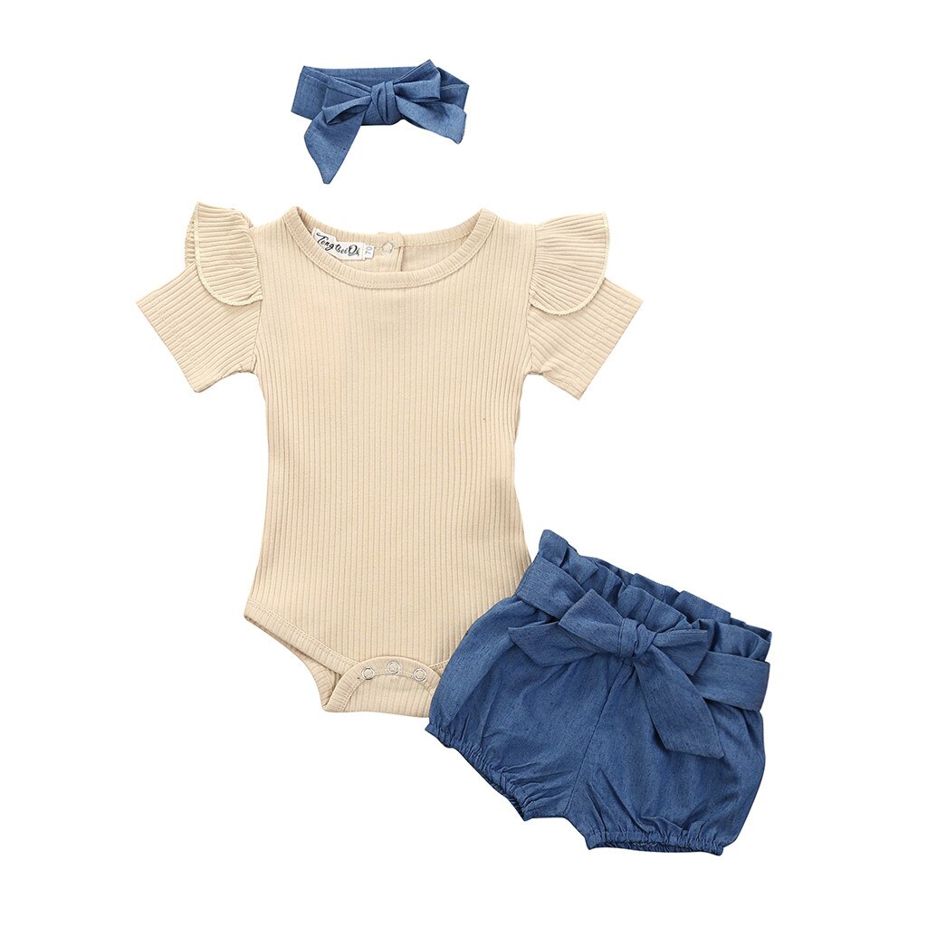3Pcs Newborn Kids Baby Girls Outfits Clothes Set Casual Loose Floral Romper Jumpsuit Bowknot Shorts Set Clothing Costume Infant: A / 6-12 Months