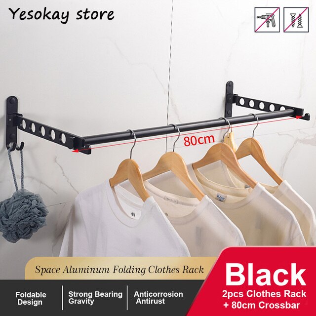 Aluminium Zwart Kledingrek Swivel Folding Kleerhanger Rack Droger Balkon Droogrek Voor Kleding Hanger Wandmontage: 80cm Black Rack