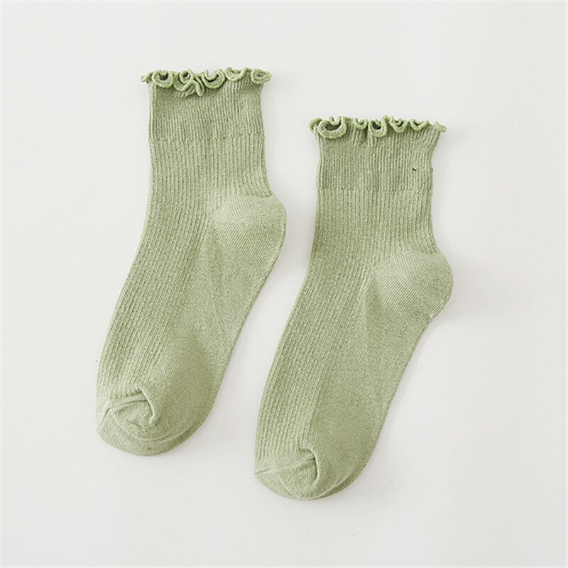 RMSWEETYIL Women Ruffle Frilly Socks Cute Lace Lettuce Kawaii Casual Solid Color Ladies Cotton Knit Ankle Low Cut Dress Sock: Socks 05