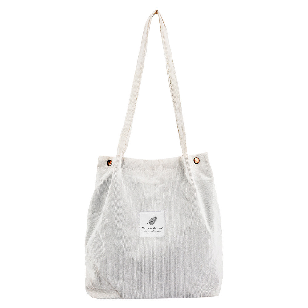 Corduroy Shopper Shoulder Bag For Women Tote Ladies Casual Lady's Bag Foldable Reusable Shopping Winter sac a main femme#25: White