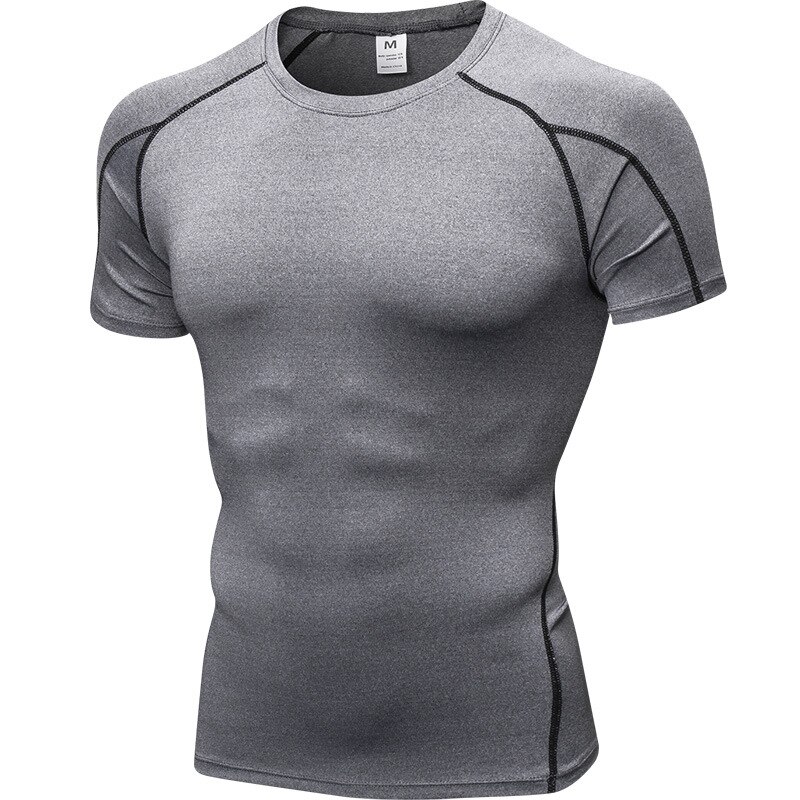 Wanayou mænd løbe t-shirts kortærmet,hurtig tørre anti-sved stramme sportstrøjer,elastisk træning øvelse fitness sport top: Grå / Euro størrelse m