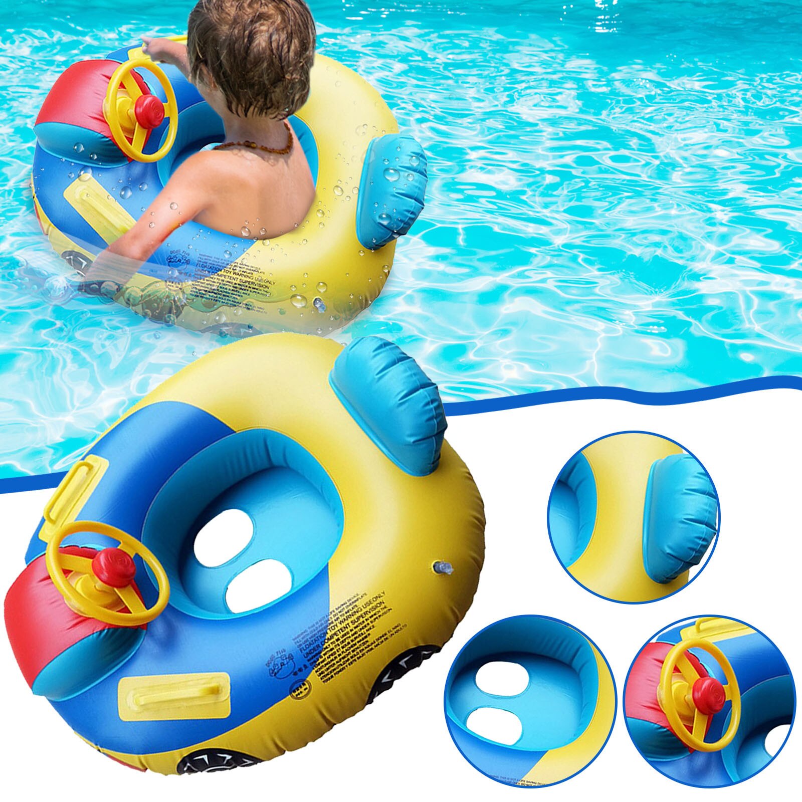 Nuoto estivo anello da piscina gonfiabile per bambini giro sedile da nuoto galleggiante barca Baby Swim Pool giocattoli forma di auto aiuto Trainer con clacson FE: Default Title