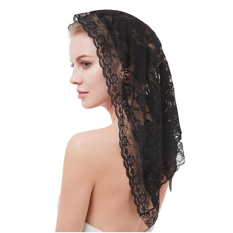 Wit Zwart Sluier Bruids Mantillas Kapel Sluiers Moslim Sluier Hoofd Die Kant Katholieke Sluier Mantilla Welon Slubny: Black