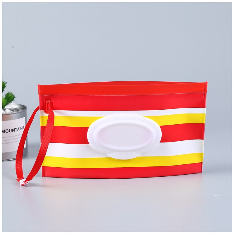 Portable Baby Wet Wipes Storage Bag Stroller Carrying Case Easy Carry Snap Strap Wipes Container Clamshell Cosmetic Pouch: Style 8
