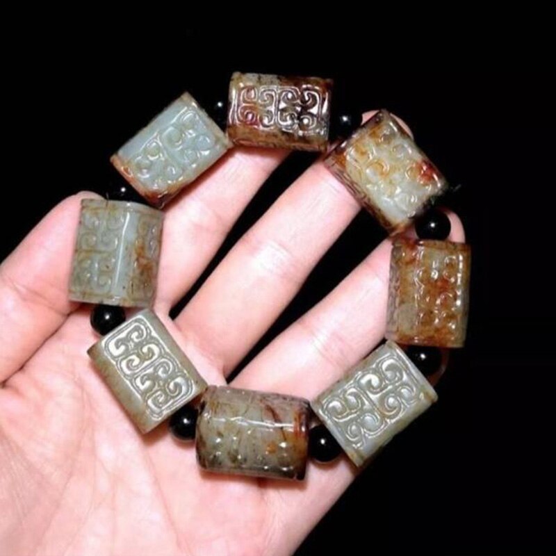 Natural Hetian Jade Antique Beads Jade Bracelet Jewelry Lucky Exorcise evil spirits Auspicious Amulet Fine Jewelry Jade Bracelet