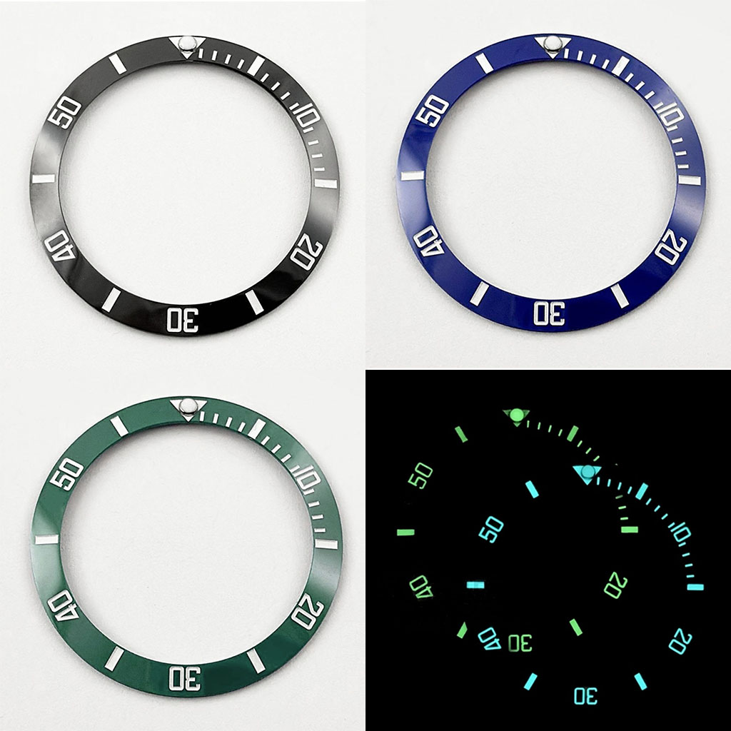 Blue BGW9 Lume C3 Lume 38MM Luminous Black Blue Green Ceramics Bezel Sloping Diving Watch Insert Fit Sub Watch Case Insert Ring