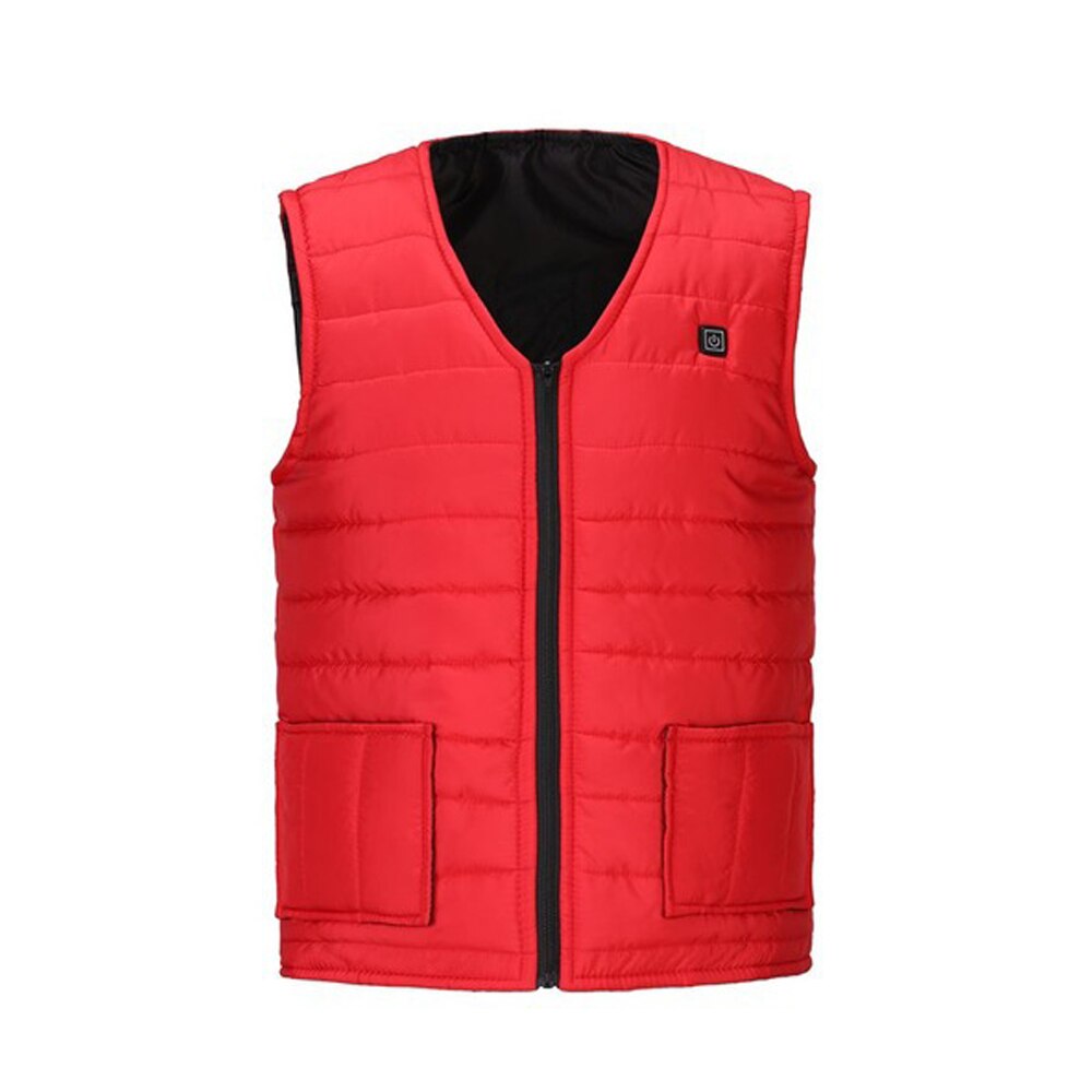 Outdoor USB Heating Coat Heated Vest Jackets Winter Flexible Electric Thermal Clothing V-neck Skiing Fishing Hiking Warm Clothes: Red / XXXL