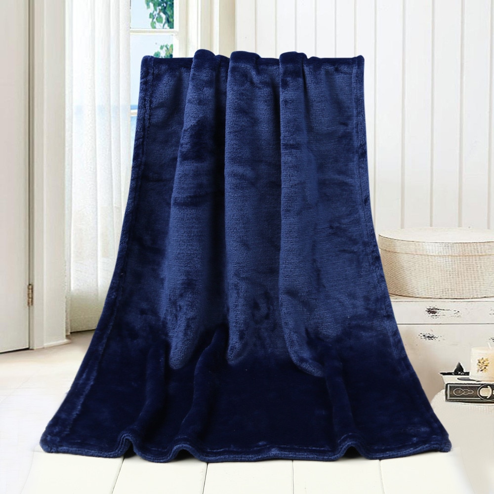 45*65CM Solid Soft Throw Kids Blanket Warm Coral Plaid Blankets Flannel Nordic Sofa Bed Living Room Blanket Decorative: Blue 
