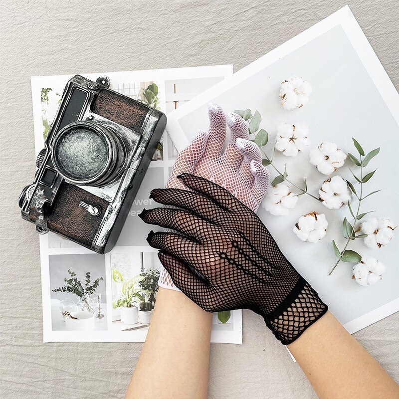 Women Summer Uv-proof Sun Protection Driving Gloves Bridal Mesh Fishnet Lace Flower Gloves Mittens Full Finger Hand Sleeve 2022: Style 01 Black