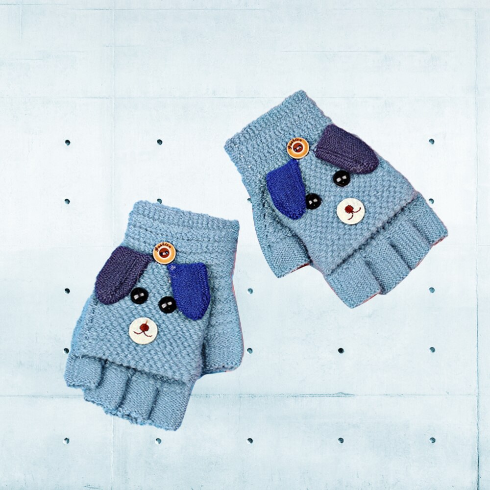 Dedo cálido de dibujos animados para niños, 1 par, invierno, azul