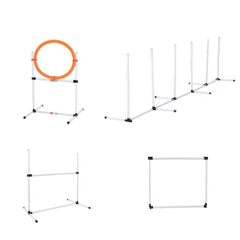 Kit de dressage de chien tige d'enroulement, anneau de saut, aire de repos, tige de saut, matériel en plastique fournitures de formation en plein air: 4 sets combinations