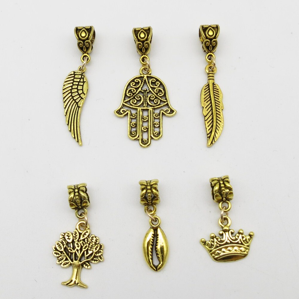 6 Stks/pak Gouden Viking Charms Haar Vlecht Dread Dreadlock Baard Kralen Manchetten Ringen Sieraden Voor Vrouwen Haaraccessoires