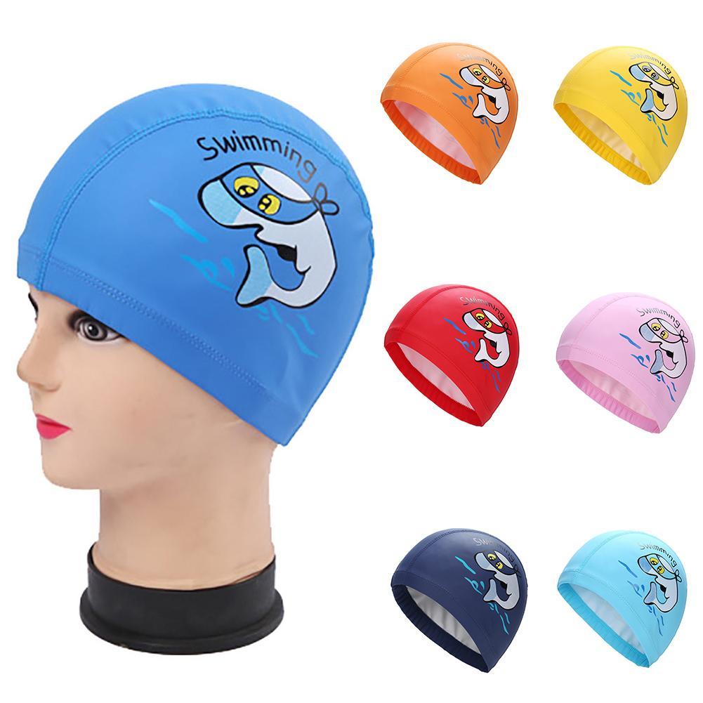 Lovely Cartoon Dolphin Kids Children Waterproof Swimming Cap Ear Protection Hat