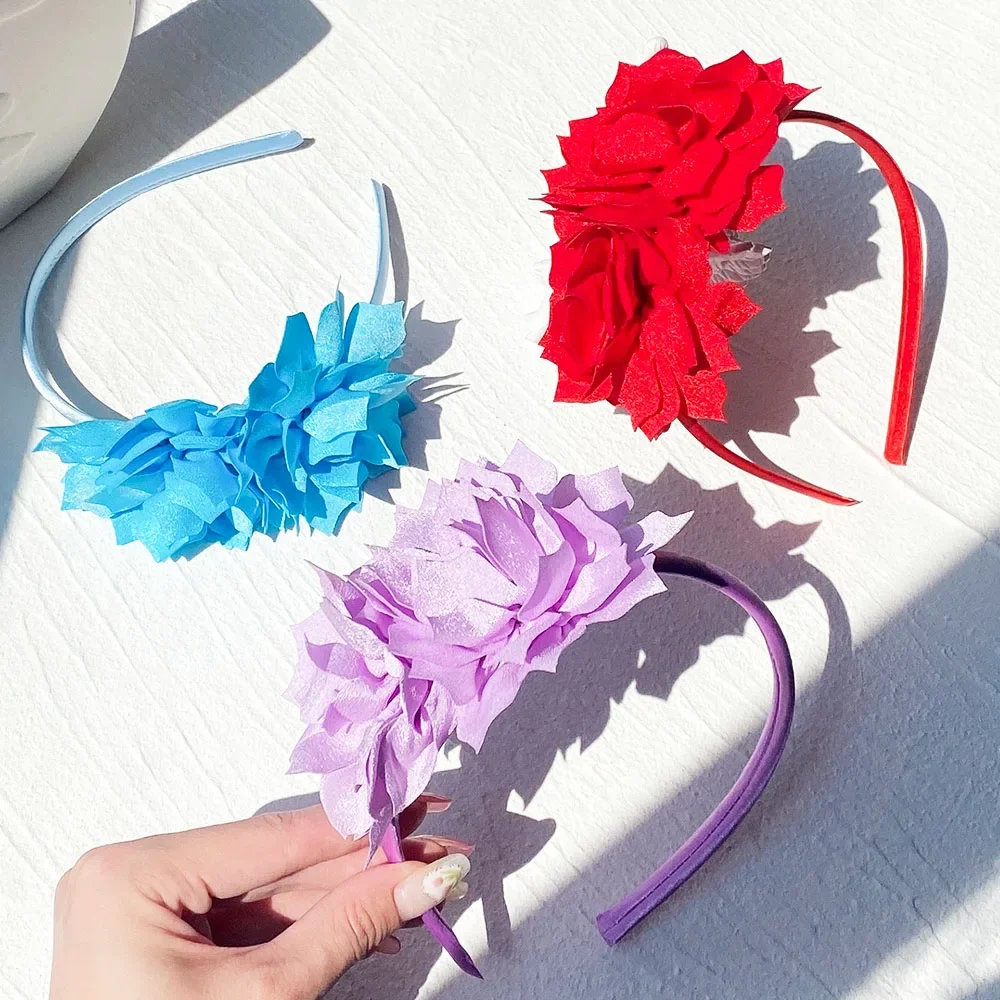 Diadema de flores grandes de 3,7 pulgadas, banda para el cabello para niñas, aro para el cabello hecho a mano sólido, cinta de grogrén, accesorios para el cabello,