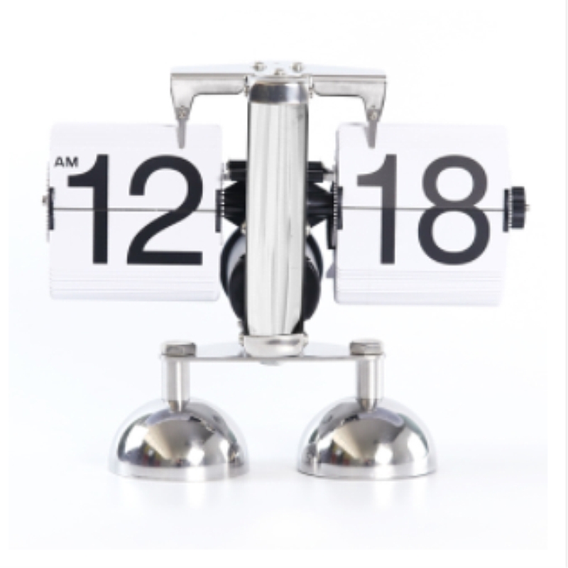 Horloge rotative automatique de Page Style européen, petite Balance, toute nouvelle horloge de bureau rétro pour salon, décorations simples pour la maison: White two leg