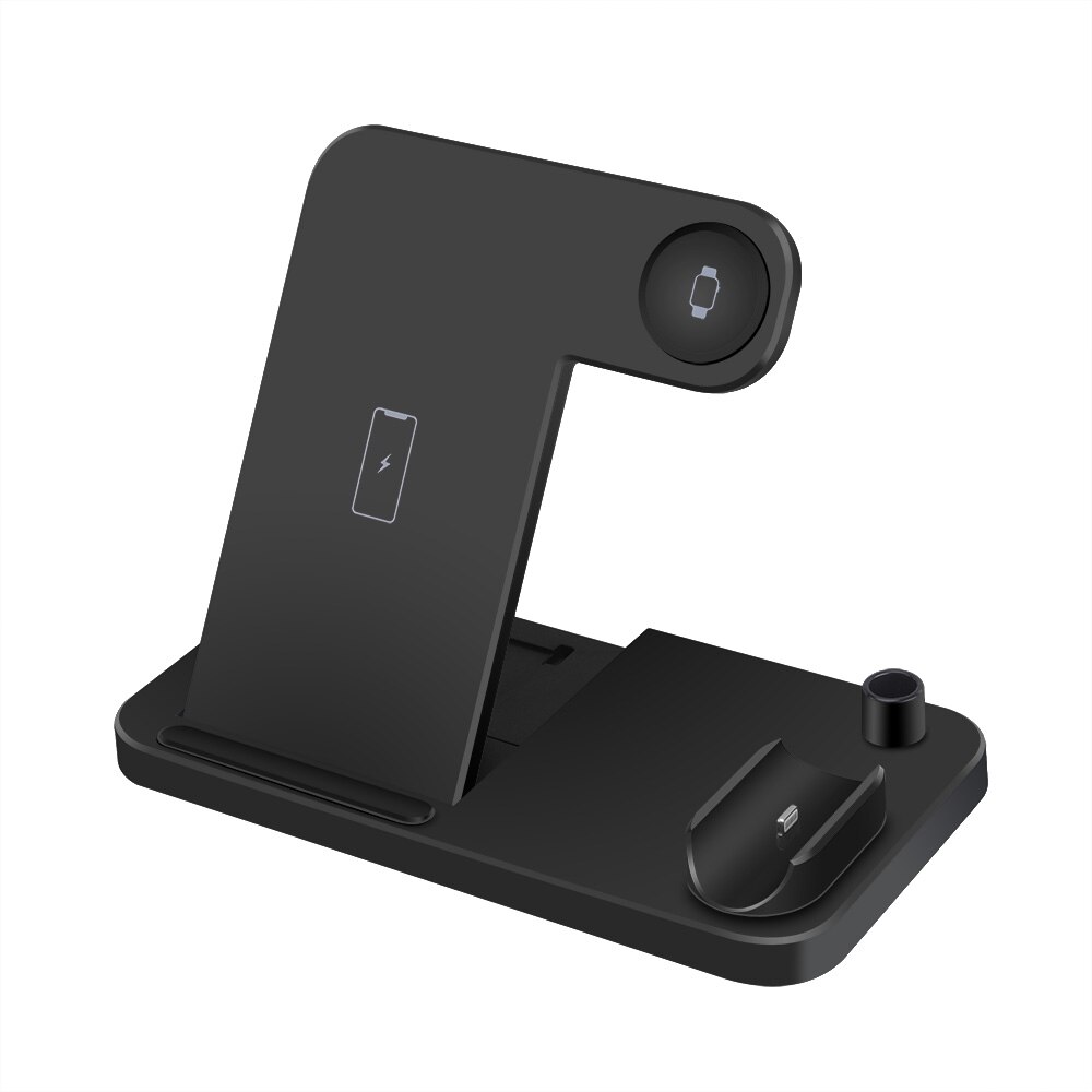 4 in 1 Qi 10W Fast Wireless Charger Stand For Apple Watch Series For iPhone 11 X XS XR 8 Plus Airpods Pro Charging Dock Station: Black