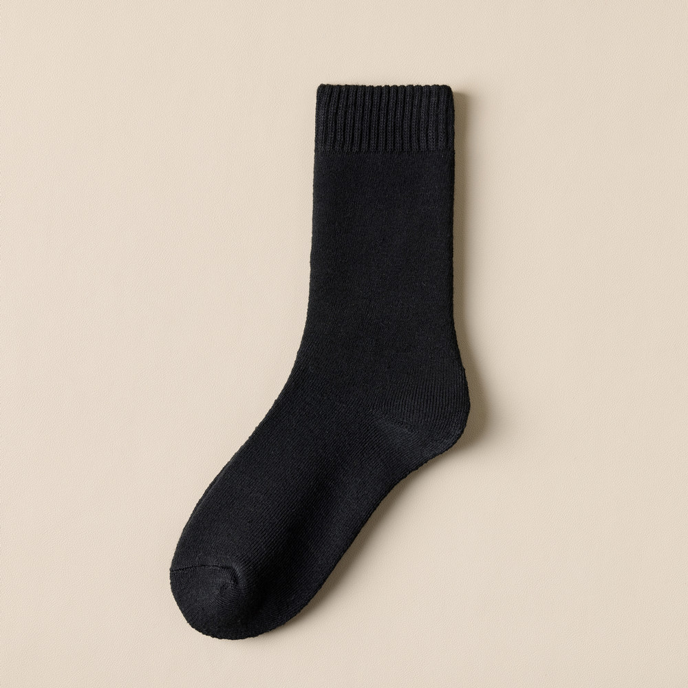 Calcetines de algodón gruesos y cálidos a la de Otoño Invierno señora Casual chica Color sólido calcetines de tubo medio para mujer: Negro