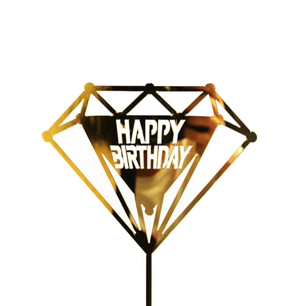 1 stücke Acryl Glücklich Geburtstag Kuchen Topper Gold Silber Flash Kuchen Topper Einsatz Für Cupcake Geburtstag Party Dekoration: H