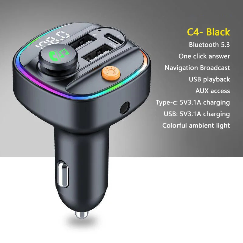 Xiaomi-transmisor FM Bluetooth 5,3, modulador de Radio auxiliar manos libres para coche, reproductor MP3 con adaptador de carga rápida, accesorios para automóvil: Naranja