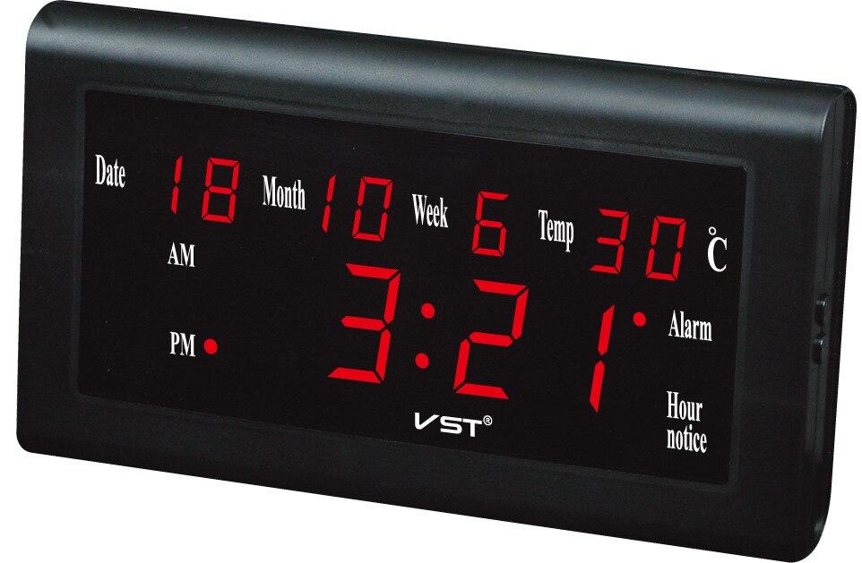 Best Selling Large LED Digital Wall Clock Modern With Thermometer And Hygrometer VST795w: Red