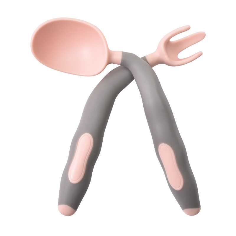 Juego de cucharas y tenedores para bebé, Set de 2 piezas para comida auxiliar, práctico flexible, PP, vajilla de entrenamiento para alimentación