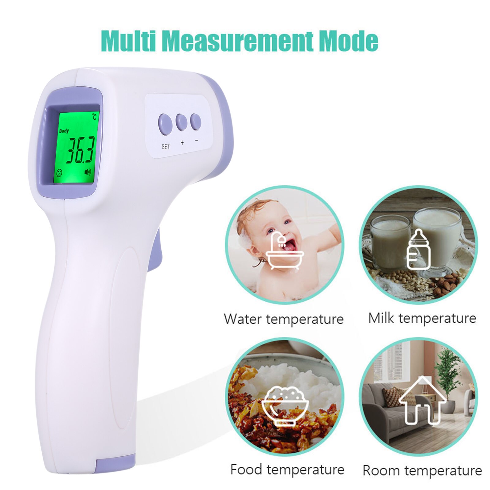 Termómetro Digital infrarrojo IR sin contacto, Sensor de temperatura para frente, cuerpo/objeto, medición LED para bebés/adultos