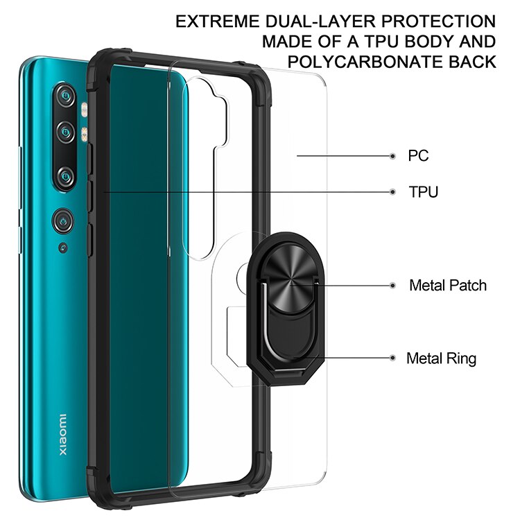 Para Xiaomi Mi Nota 10 Lite Dura do PC Transparente Com Suporte Anel proteger Caso Tampa Traseira Para Xiaomi mi nota 10 pro note10 10 lite