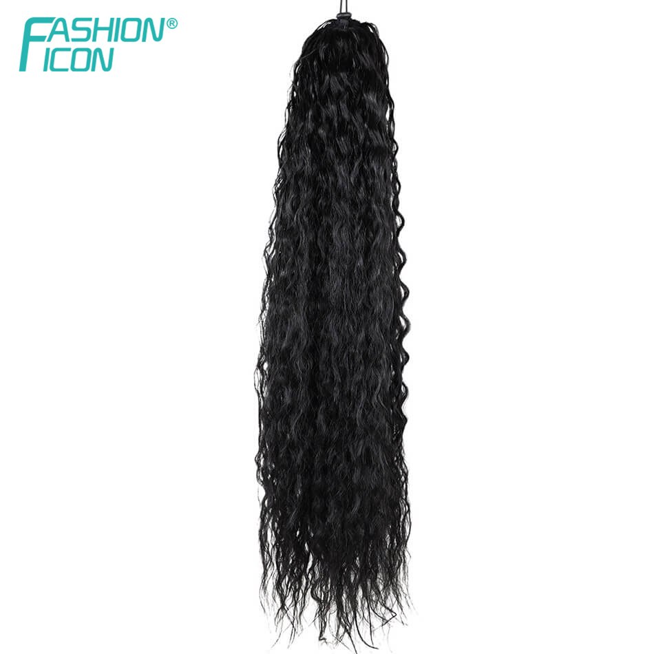 Extensions de queue de cheval synthétiques de cheveux réalistes avec pince 28 pouces 140G fausse tresse femmes haute température fibre par icône de la: # 1B