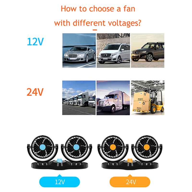 Voiture double ventilateur 360 degrés-rond 12V/24V voiture refroidissement accessoires Swing ventilateur Ventilation conseil été voiture intérieur accessoires