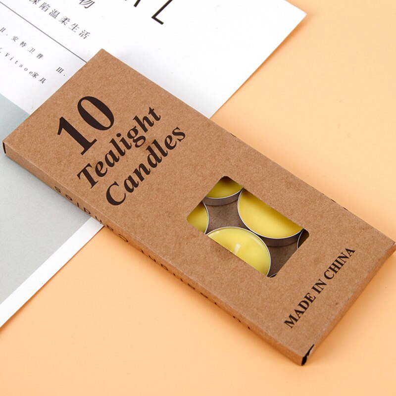 10 unids/caja de velas románticas de cera para té de aromaterapia, vela de Color con velas para de cumpleaños o boda: YELLOW