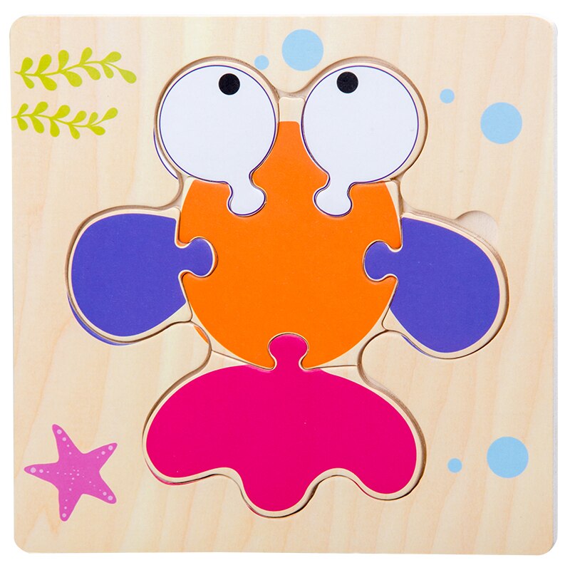 Dla dzieci 3D Puzzle drewniane Puzzle pokładzie rozpoznawania kolorów kształt pasujące Cartoon zwierząt Puzzle inteligentne zabawki dla dziecka w wieku 0-3 lat: Goldfish