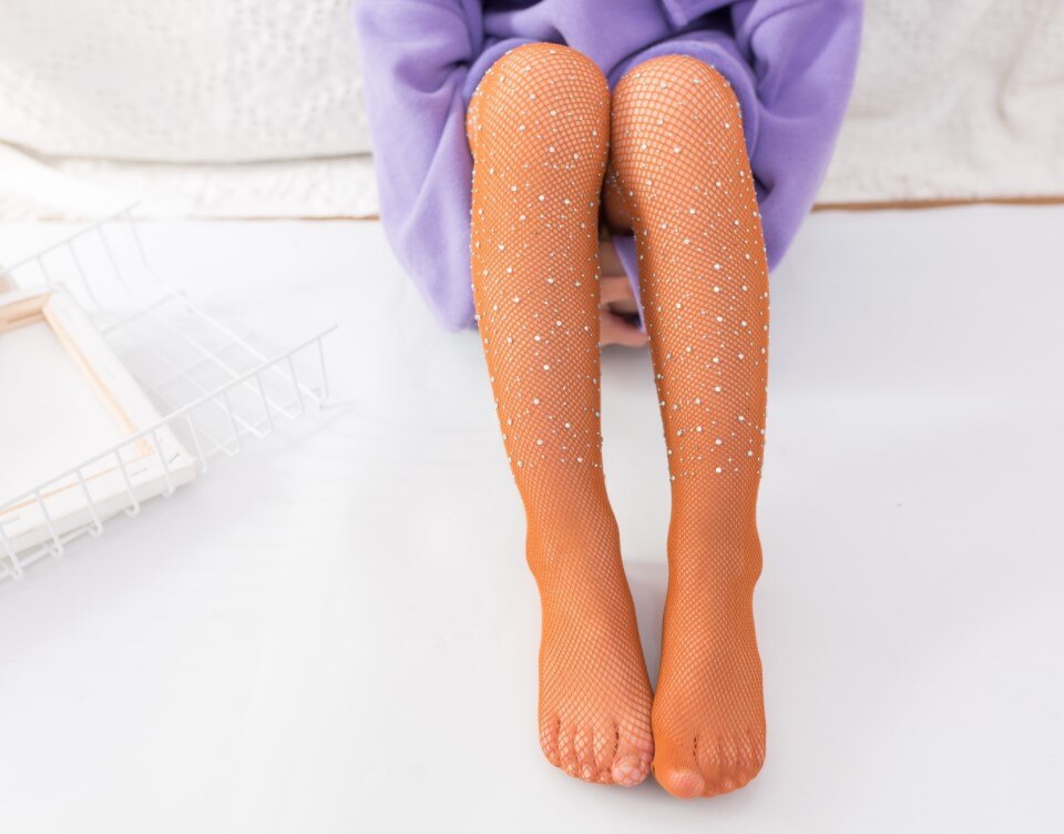 Meisjes Mesh Netkousen Kids Meisjes Panty Flash Panty Mooie Lightning Meisjes Kousen Baby Meisje Legging Panty: Orange Drill Tights