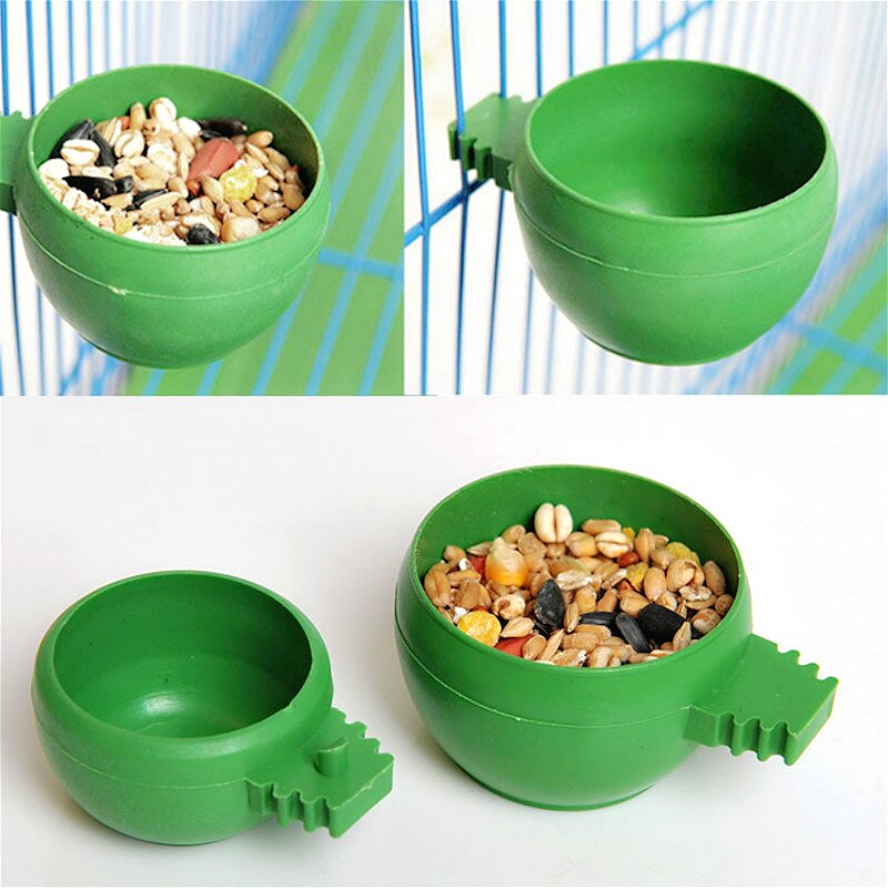 1pc 3 Sizes Green Plastic Parrot Mini Food Water Bowl Feeder Plastic Birds Pigeons Cage Sand Cup Feeding Tool Accessory