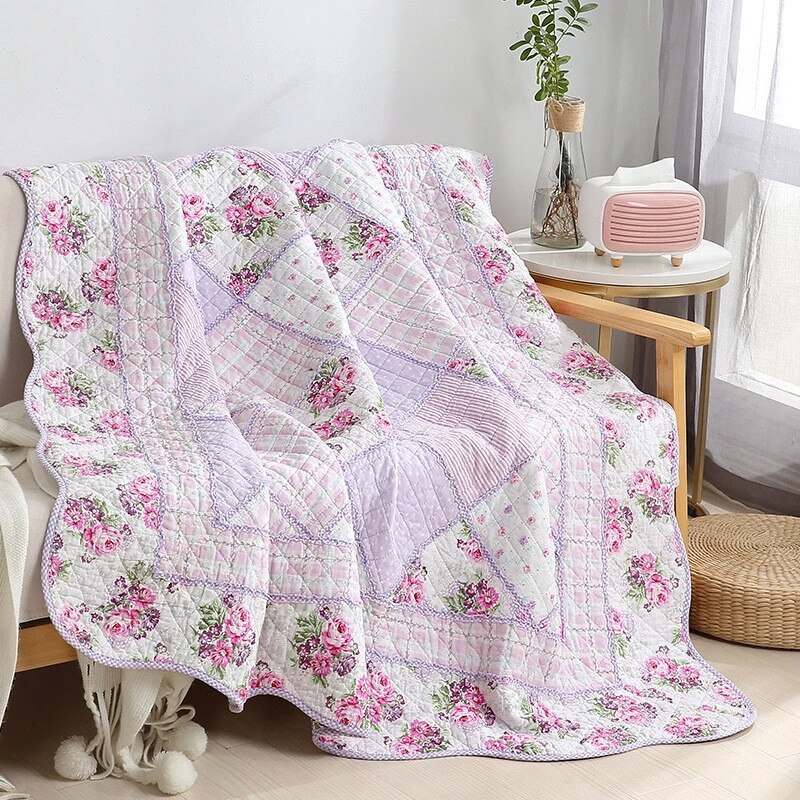Applique Katoen Gewatteerde Sprei Voor Bed Linnen Plaid Quilt Deken Dekbed Patchwork Vel Matras Cubrecam Bed Cover Colcha: Purple