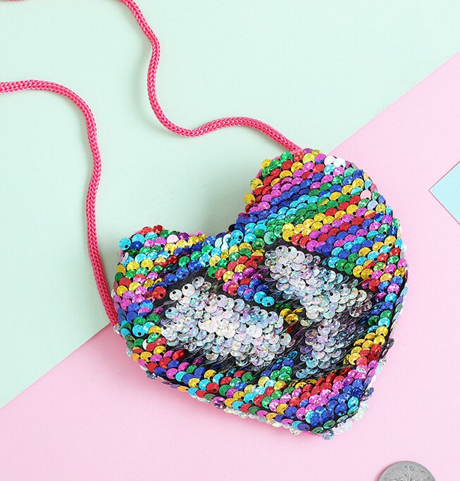 Vrouwen Mode Meisje Schouder Paillette Tassen Dames Crossbody Schouder Hart Mini Tassen: Rainbow