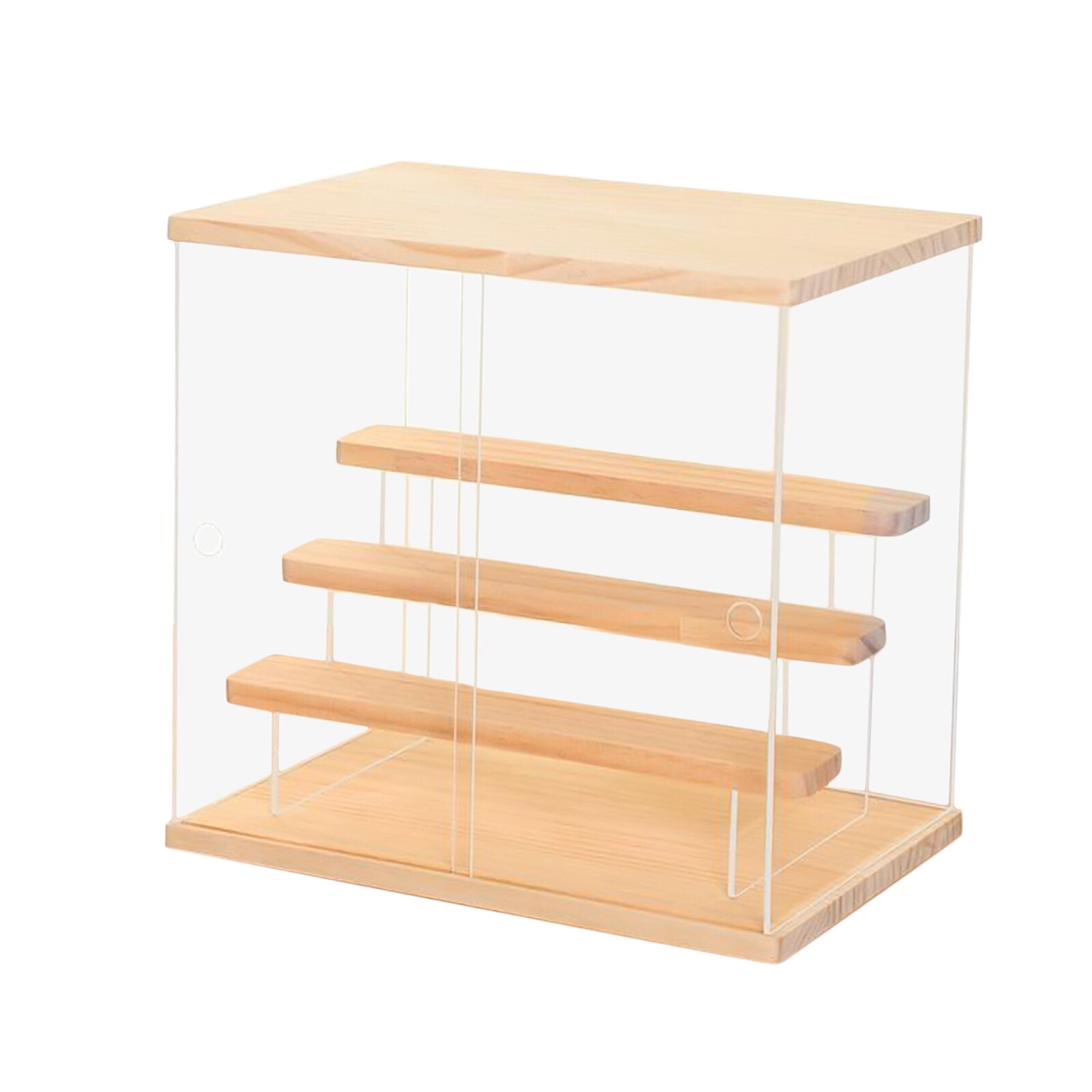 transparent Acryl Anzeige fallen Schutz Lagerung Würfel Schaufenster Container Holz Basis für Puppe Figuren Parfüm: drei Schicht