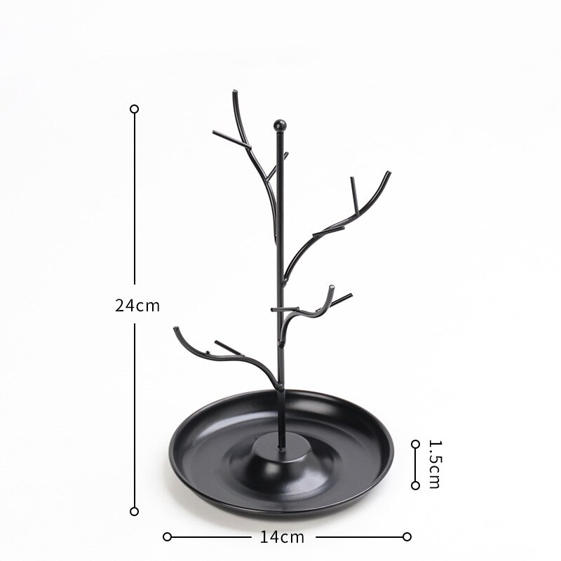 Smykker display bakke rack øreringe ring jern beslag kommode desktop dekoration halskæde opbevaringsholder: Sort