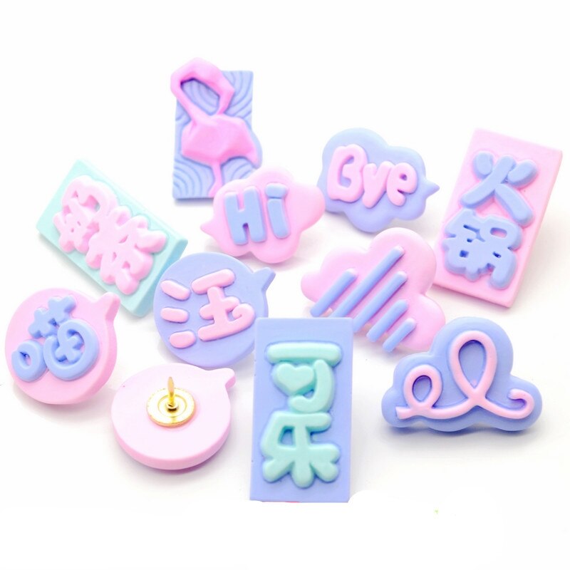 10 Pcs Resin Push Pins Graffiti Thumb Tacks Drawing Pin Decoration Wall Cork Big Head Thumbtack Office Binding Supplies