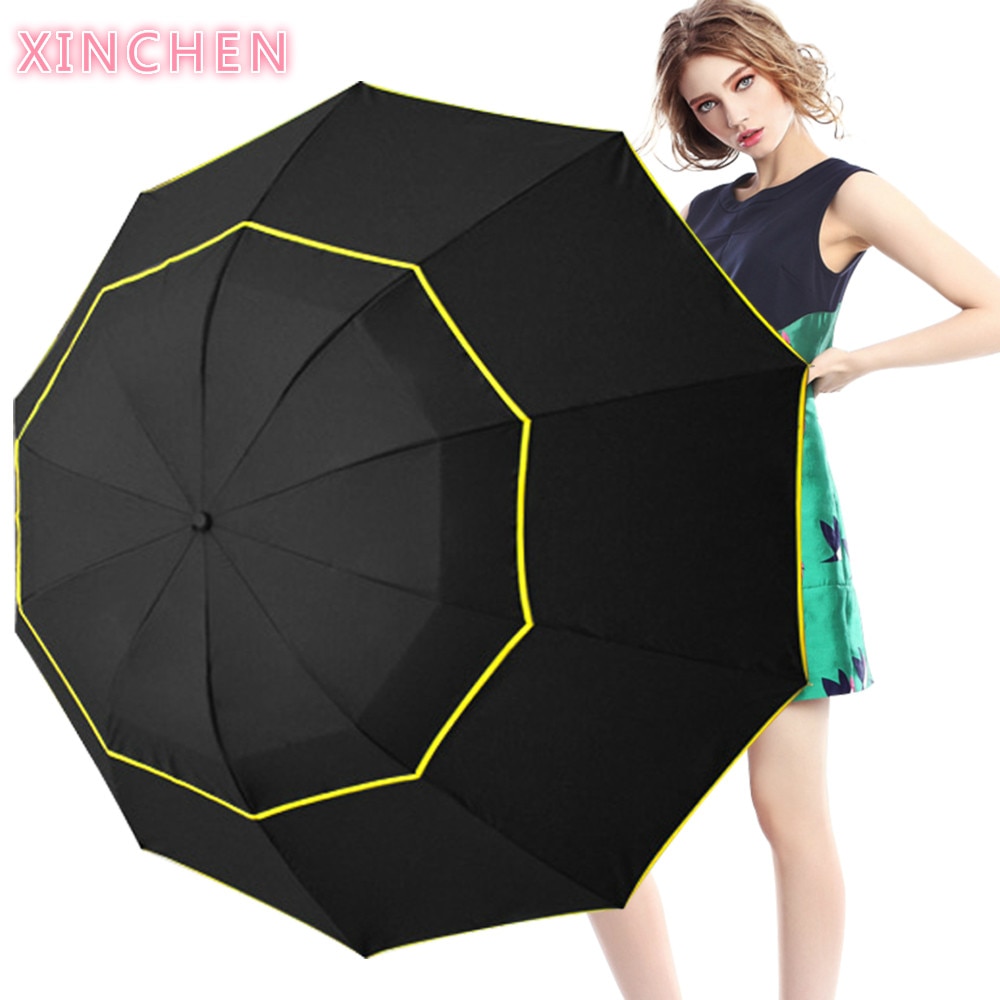 130Cm Vrouwen Paraplu Dubbele Laag Golf Paraplu Regen Vrouwen Opvouwbare Paraplu Voor Mannen Corporation Opvouwbare Paraplu