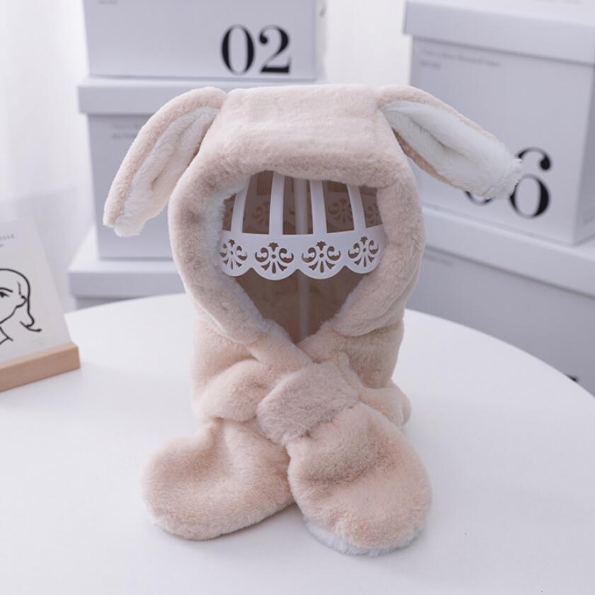 Flickor långa öron mössa mössa set barn vinter varma öronskydd keps och halsdukar barn utanför mjuk plysch hatt 3-8t rosa beige: Beige