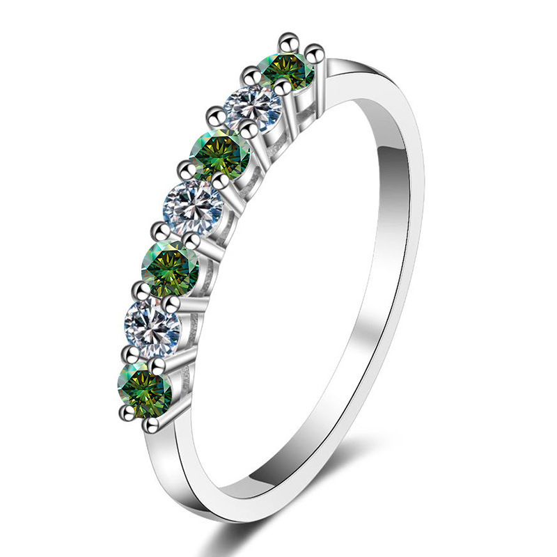 Anillo de moissanita redondo de 0,7 CT D Color VVS1 EX, anillo de eternidad de Plata de Ley 925, anillo de compromiso para mujer, banda de lujo para boda