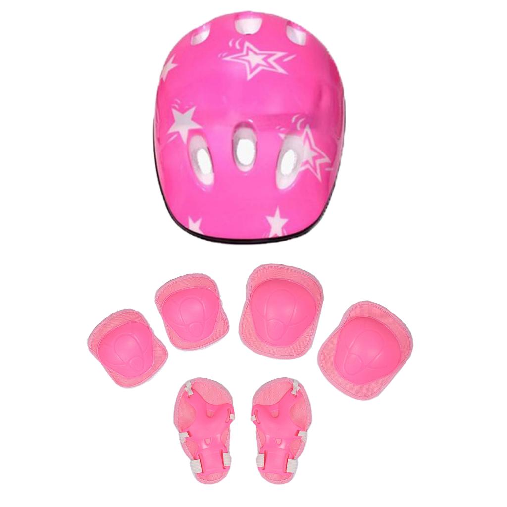 6/7Pcs Fietsen Roller Skate Ccooter Elleboog Pols Knie Pads Sport Veiligheid Beschermende Gear Guard Voor Kinderen Schaatsen fietsen: Pink 7Pcs