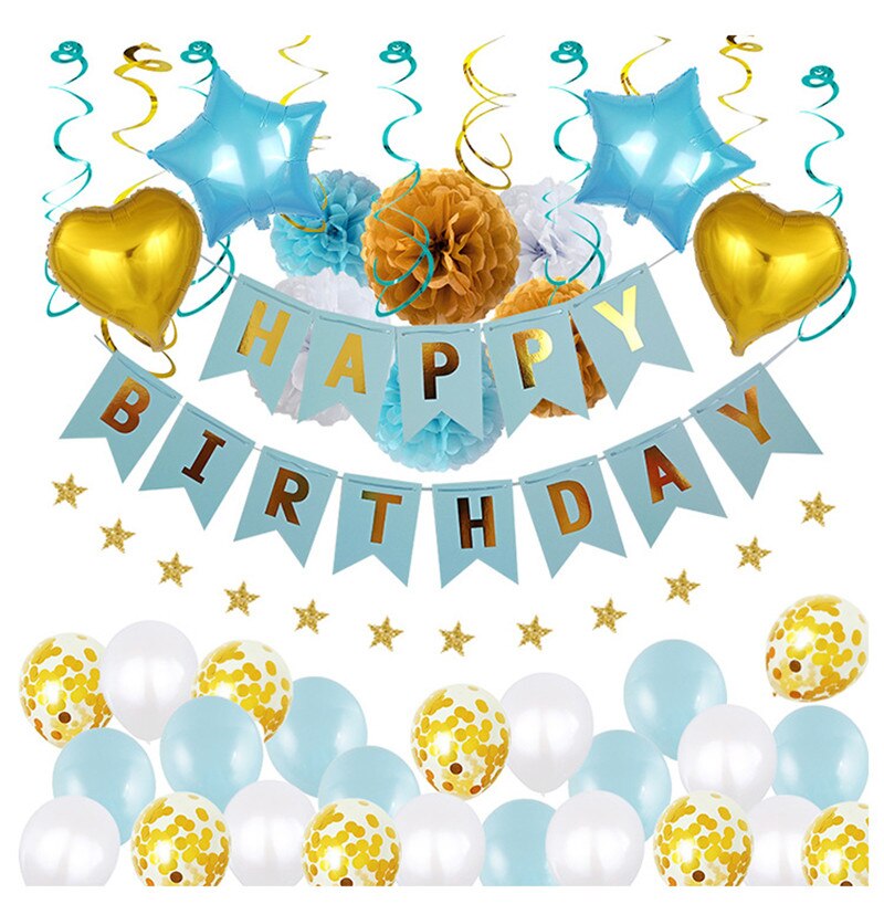 1 sæt tillykke med fødselsdagen dekoration brev banner konfetti latex ballon hjerte helium folie ballon baby shower festartikler: Blå