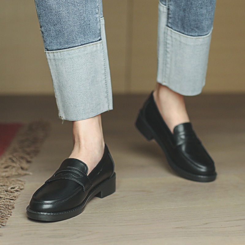 Zapatos planos negros para mujer, mocasines de piel sintética suaves y cómodos a la , calzado de trabajo, estilo,