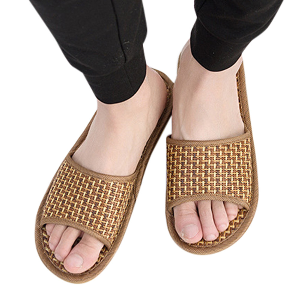 Kvinders herre unisex par stok hjemmesko indendørs sko hjem halm sommer bambus sandaler og hjemmesko #åå