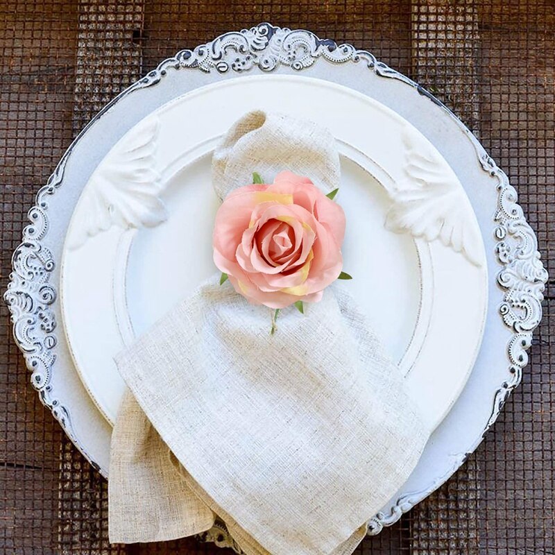 4Pcs Rose Flower Napkin Rings Crafts Vine Napkin Holder Rings Table Decorations for Wedding Valentine's Banquet