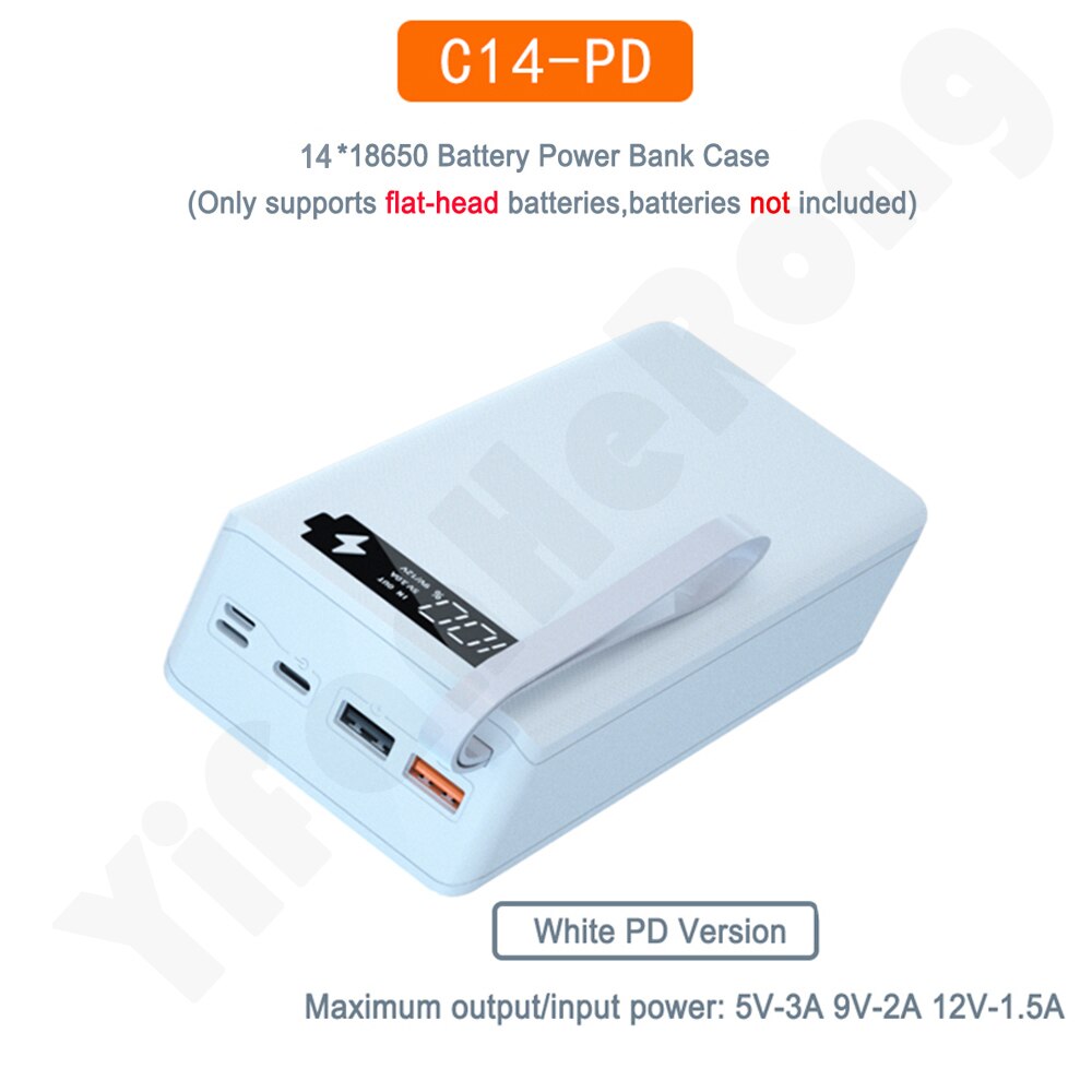 C14 18650 Batterij Houder Opladen Doos Pd Snelle Qi Draadloze Oplader Usb Type C Diy Power Bank Case 14*18650 Batterij Opbergdoos: PD White