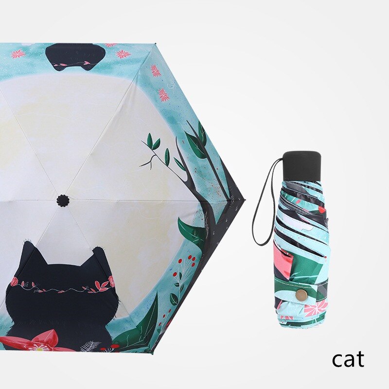Miniparaguas de bolsillo para hombre y mujer, sombrilla pequeña UV resistente a la lluvia, para viaje: Cat