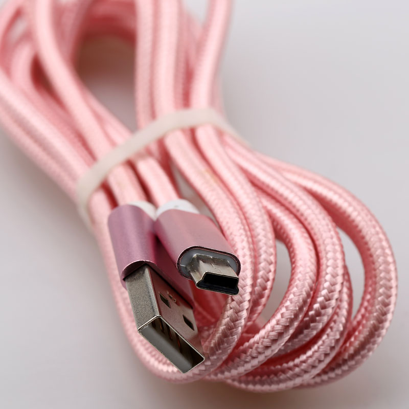 Mini USB Data Cable Flat Camera Navigation Mobile USB Hard Line: Rose Red / 1.5m